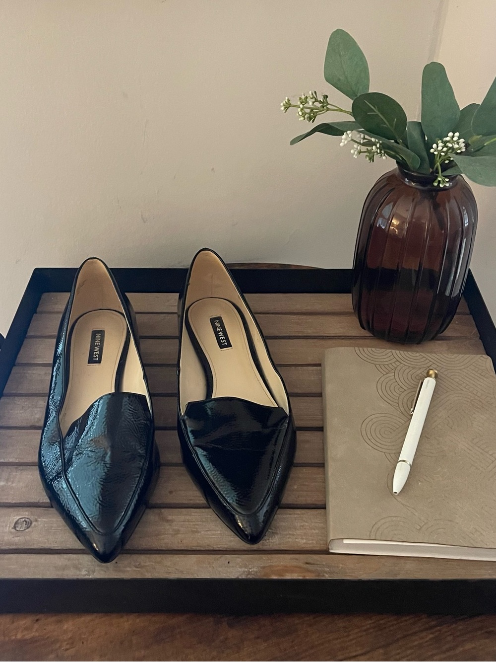 Nine West Black Patent Pointed Toe Slip-On Flats